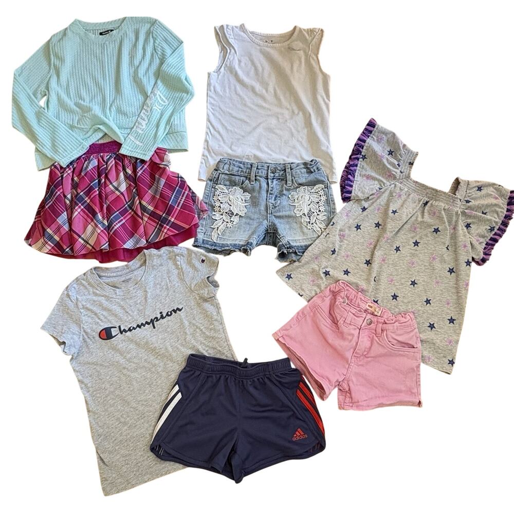 Girls Bundle Size 7-8 Summer Beg of School Shorts, Shirts, Skirt Lot of 8 Pieces